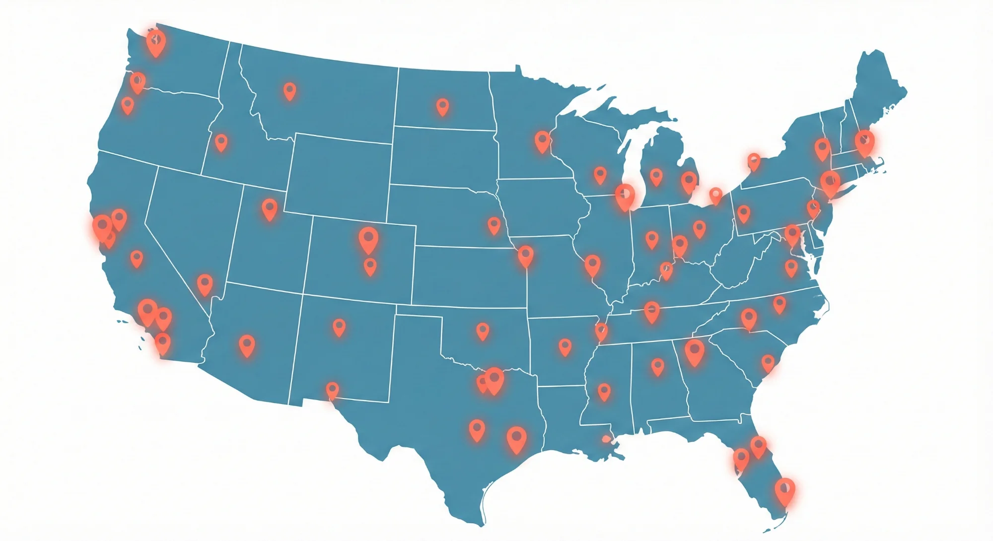 Map of the United States showing Scratch Pay clinic locations nationwide